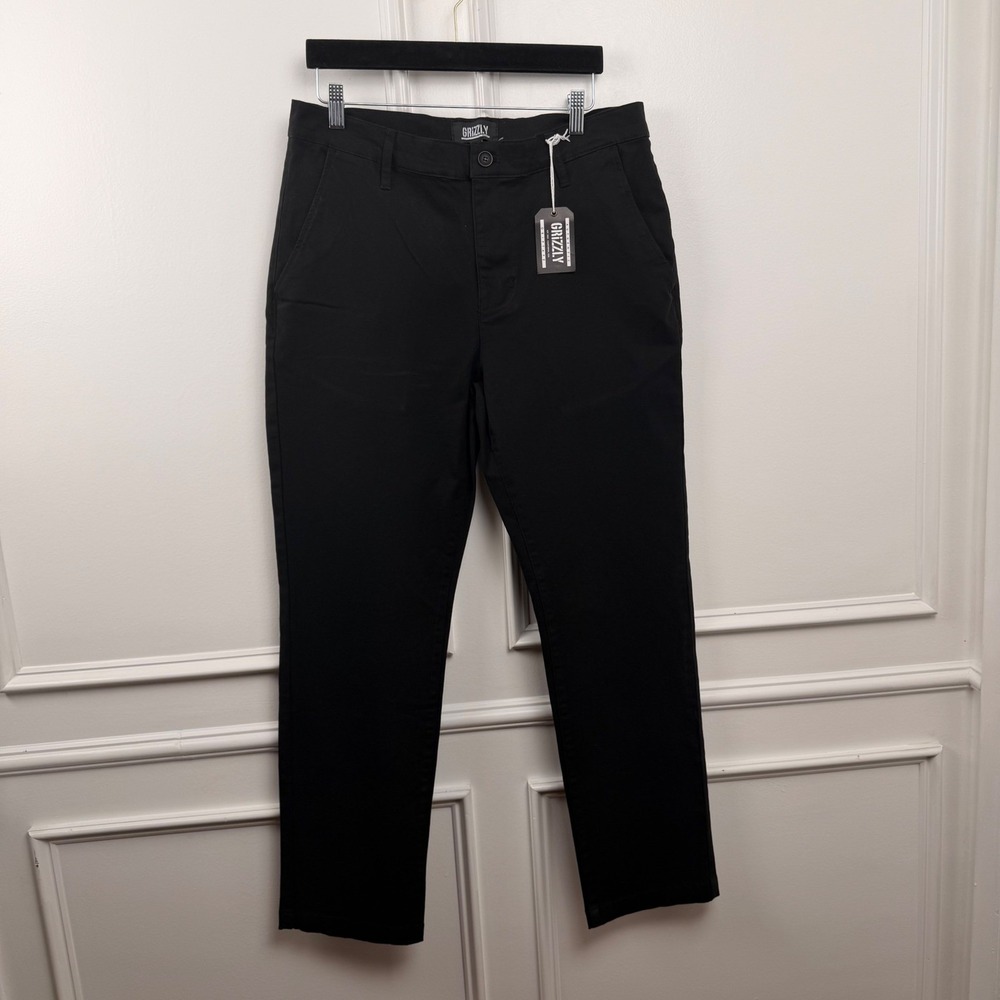 Grizzly Griptape Mens Relaxed Chinos Black Skate Pants TB20050 32x30 NEW